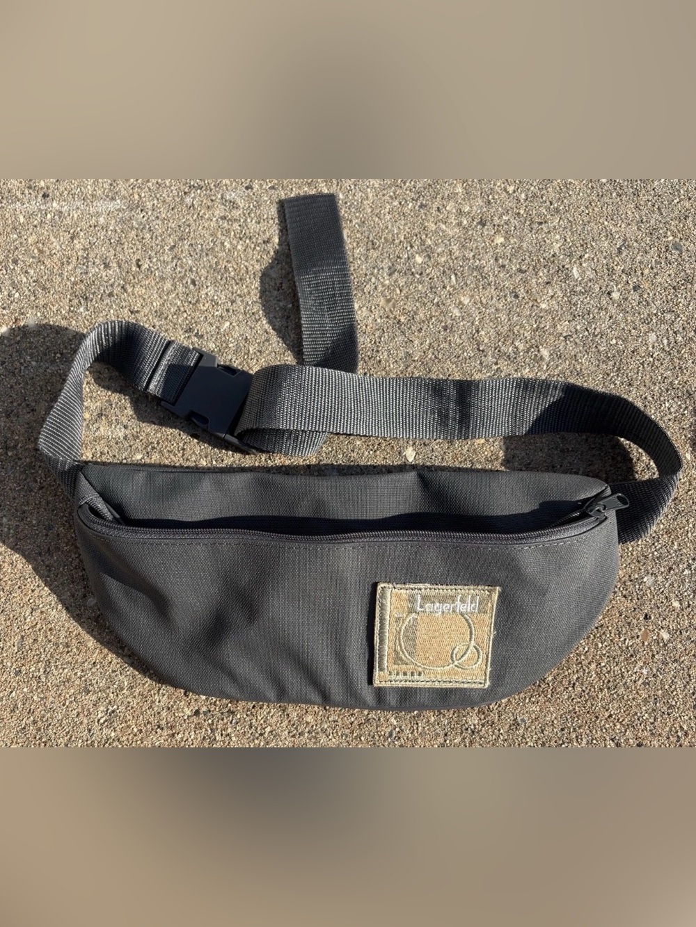 Karl Lagerfeld Parfums Nylon Belt Bag Fanny Pack Gray Patch NWOT